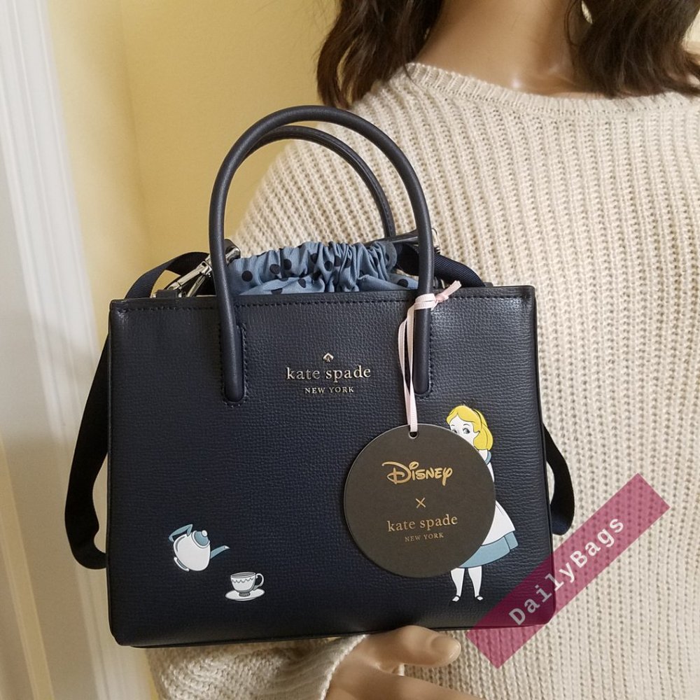 NWT KATE SPADE 100% AUTHENTIC ALICE SHOPPER DISNEY BLUE NAVY SMALL BAG - Picture 6 of 15